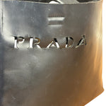 Prada Vintage Black Leather Spazzolato Laser-Cut-Logo Tote Bag