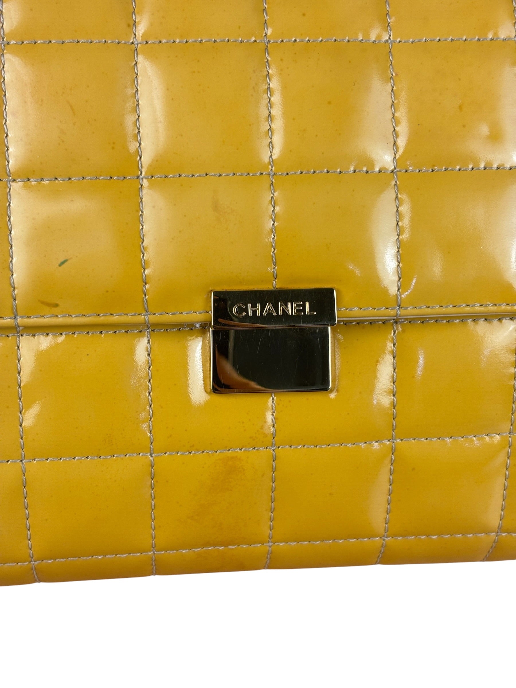 Chanel Yellow Patent Chocolate Bar Quilted CC Shoulder Bag 2002