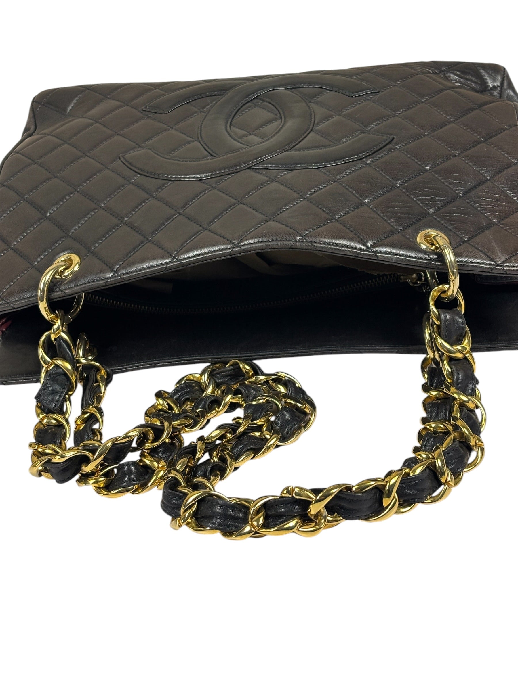 Chanel Black Quilted Lambskin CC Timeless Shopping Tote Late 90s