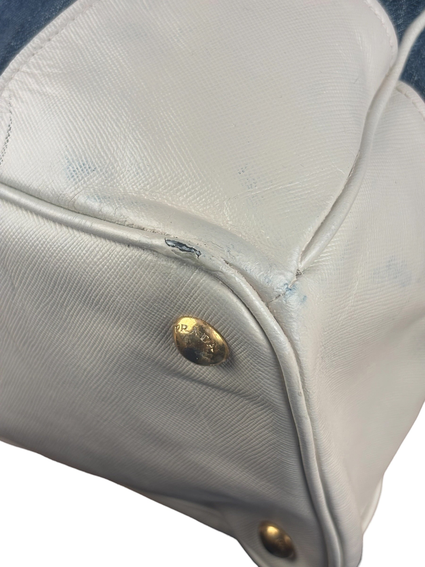 Prada Denim White Leather Trim Saffiano Handbag