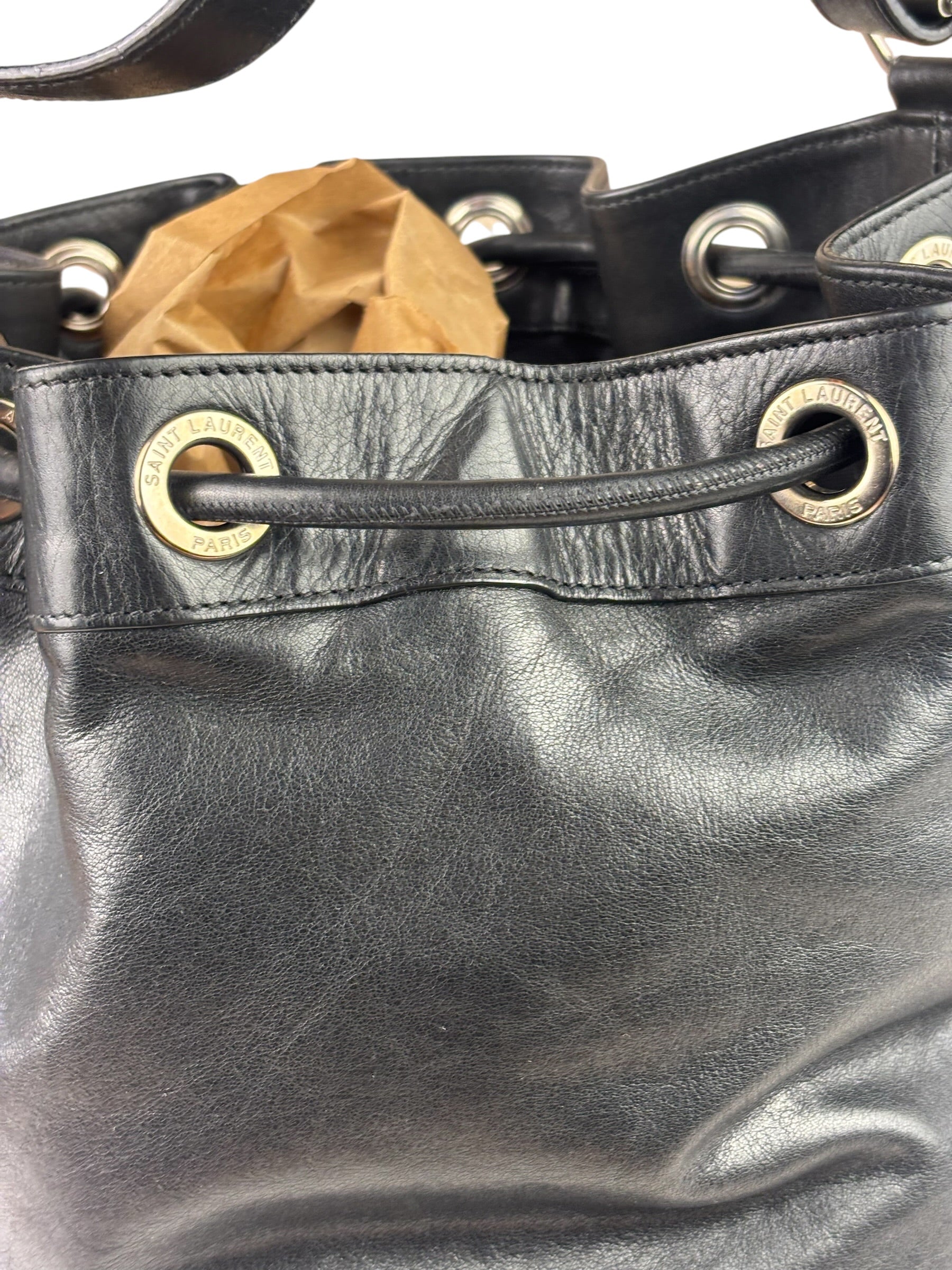 Yves Saint Laurent Black Leather Rider Bucket Bag