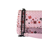 Bottega Veneta Baby Pink Leather Intrecciato Embroidered Flap Bag