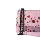 Bottega Veneta Baby Pink Leather Intrecciato Embroidered Flap Bag