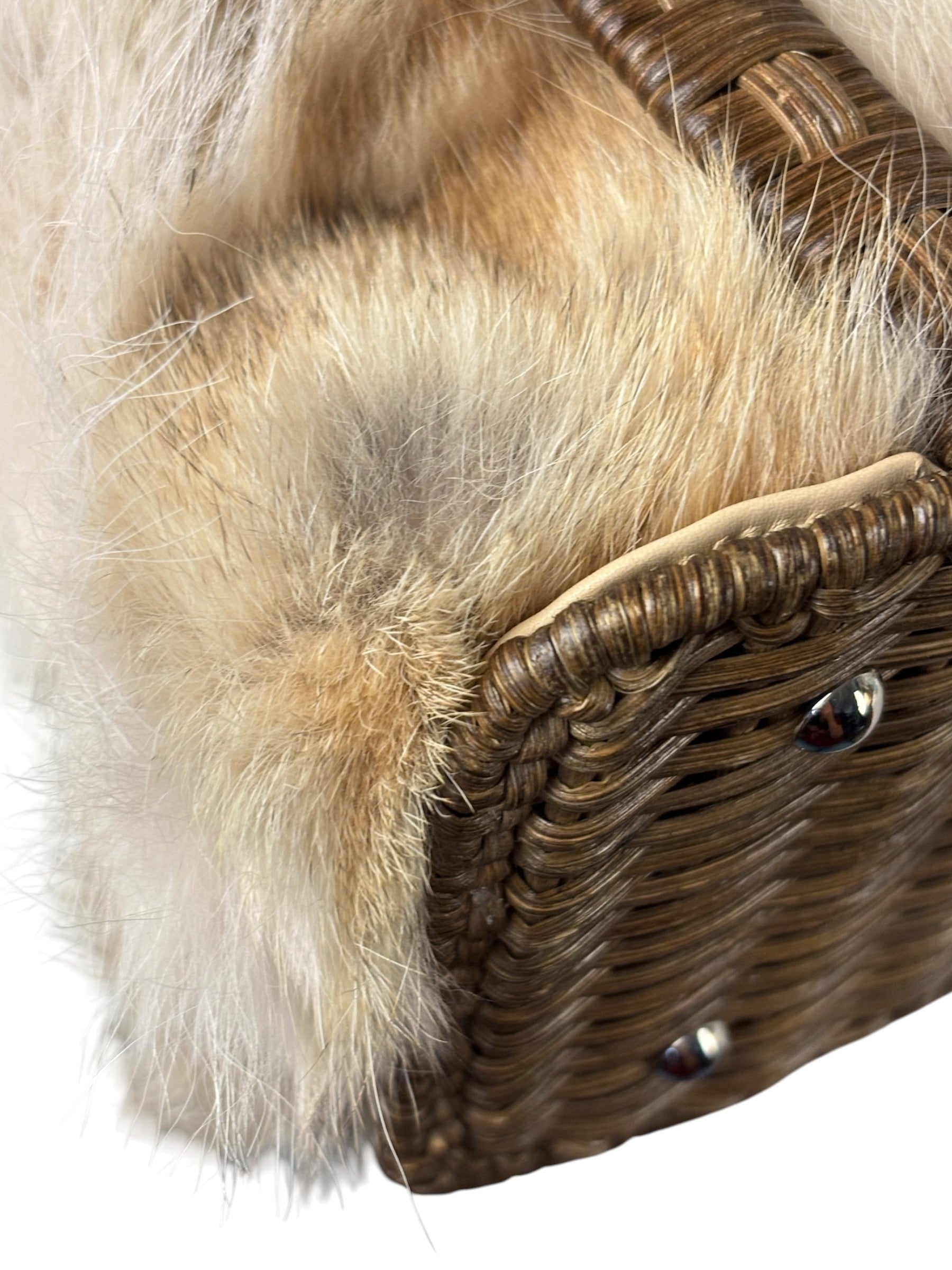 Ferragamo Vintage Fur Rattan Top Handle Bag