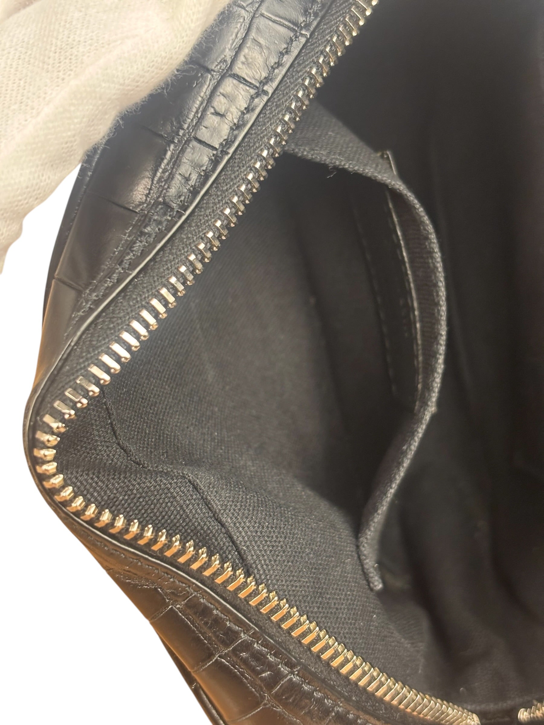 Saint Laurent Crocodile Embossed Leather Camera Bag Black
