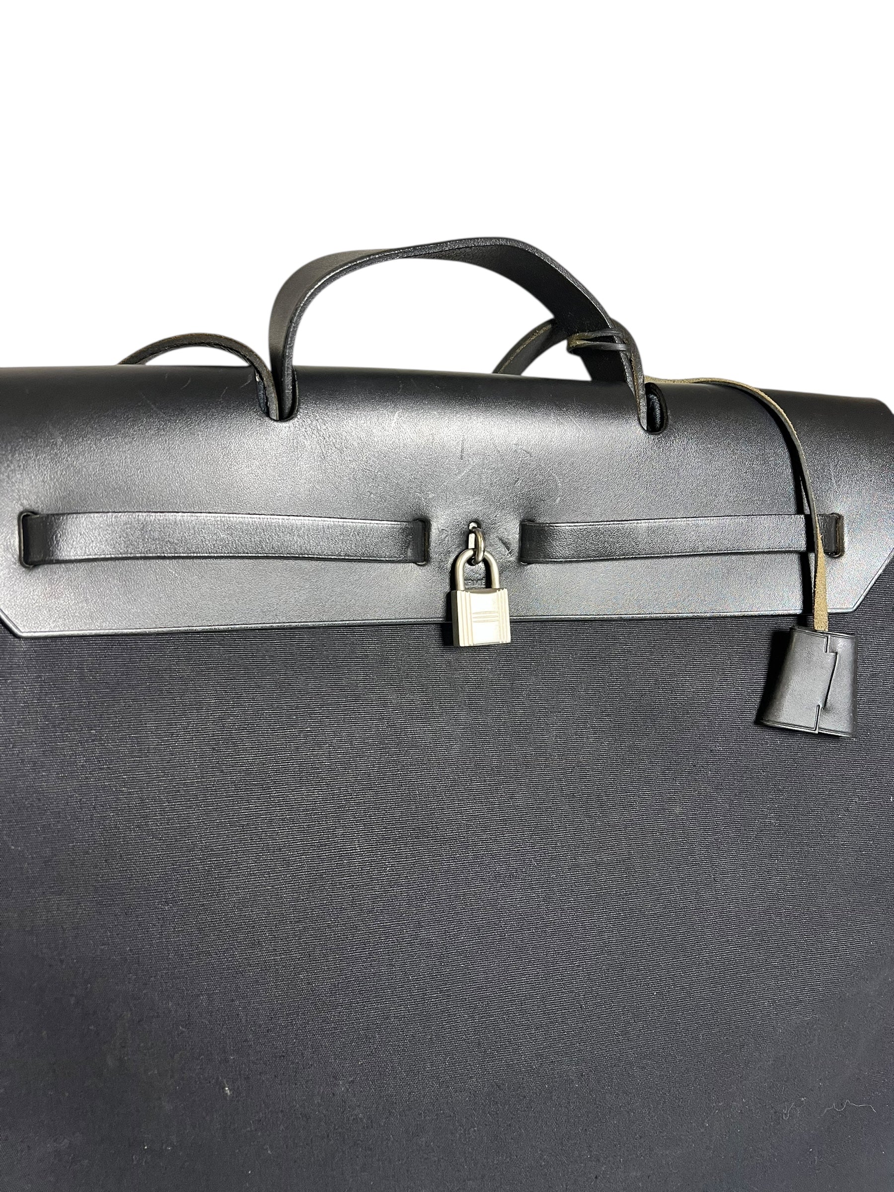 Hermes Black Toile Herbag 39 Handbag