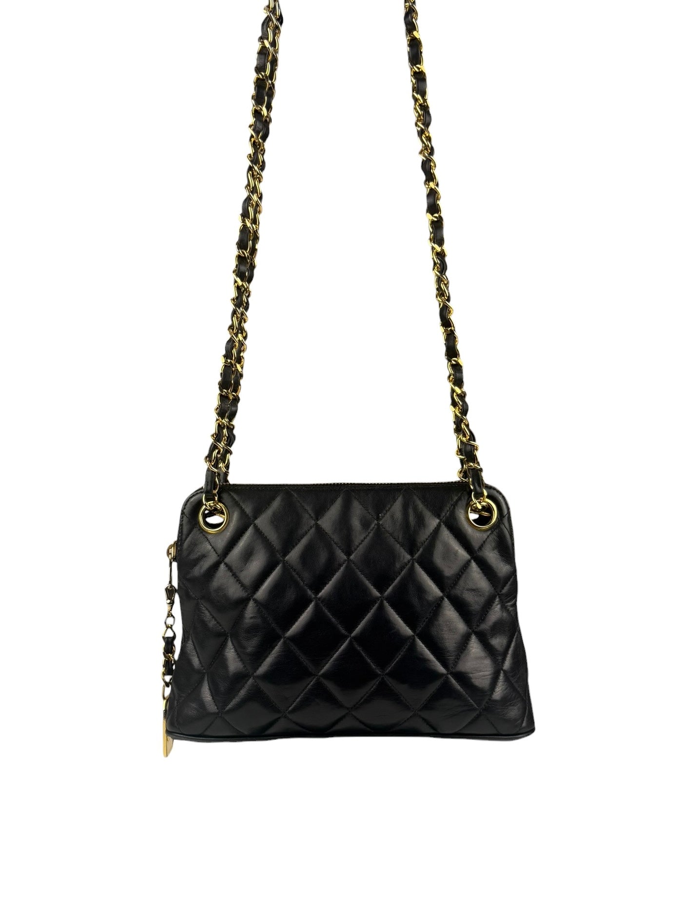 Chanel Vintage Black Quilted Leather Shoulder Bag 1987