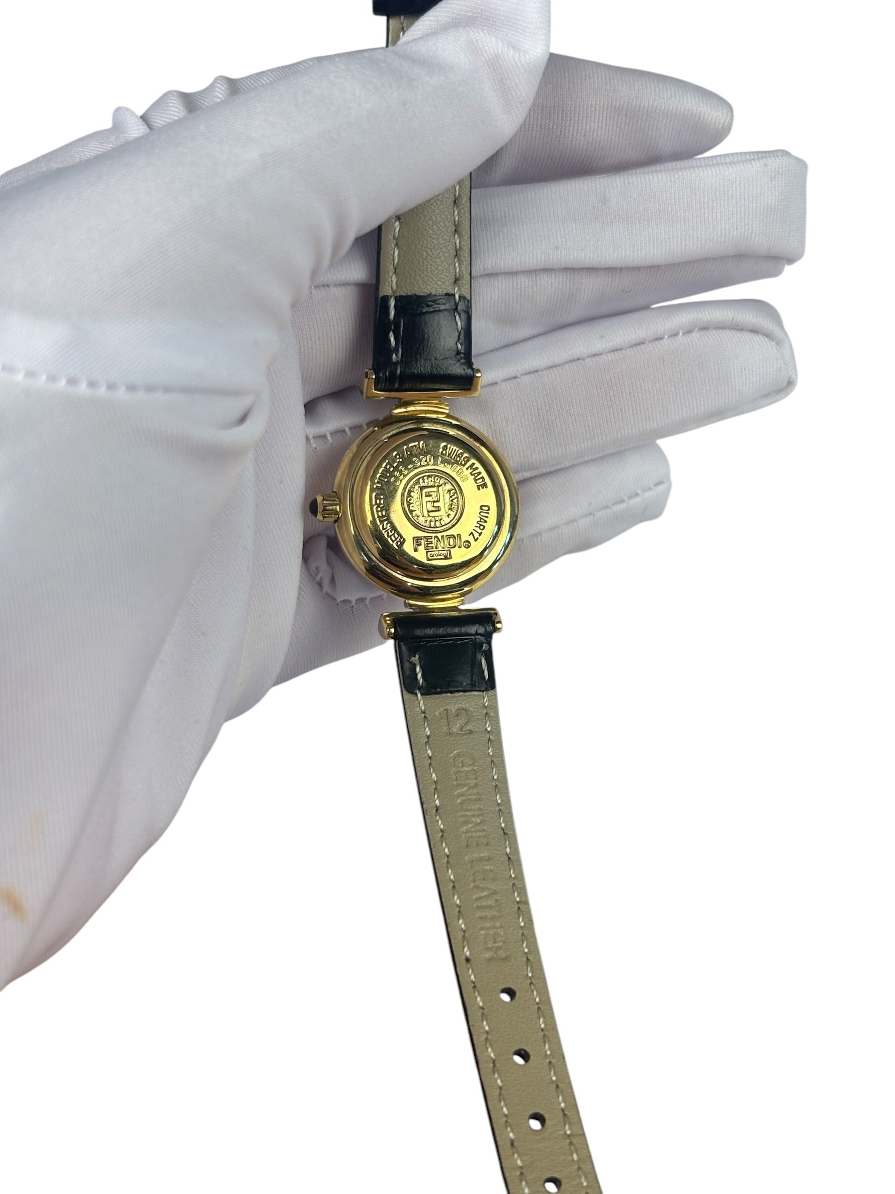 Fendi Round Mother Of Pearl Dial Black Strap