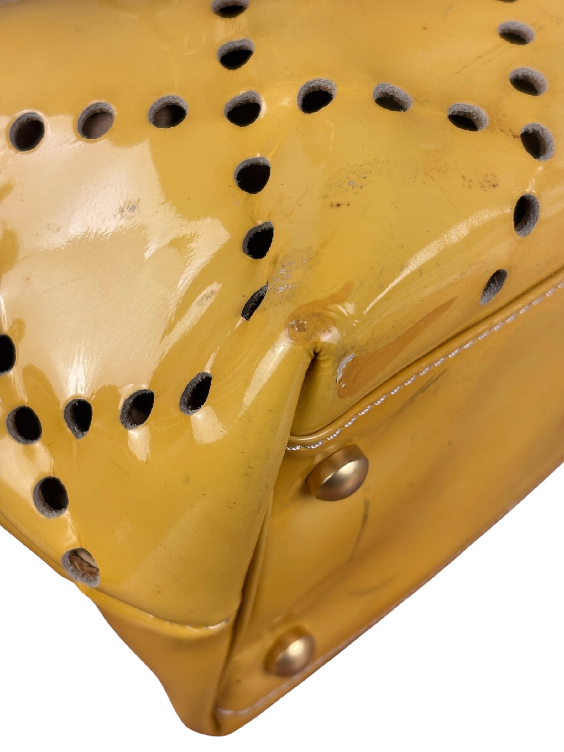 Chanel Vintage Yellow Patent Leather Perforated Tote Bag 1987