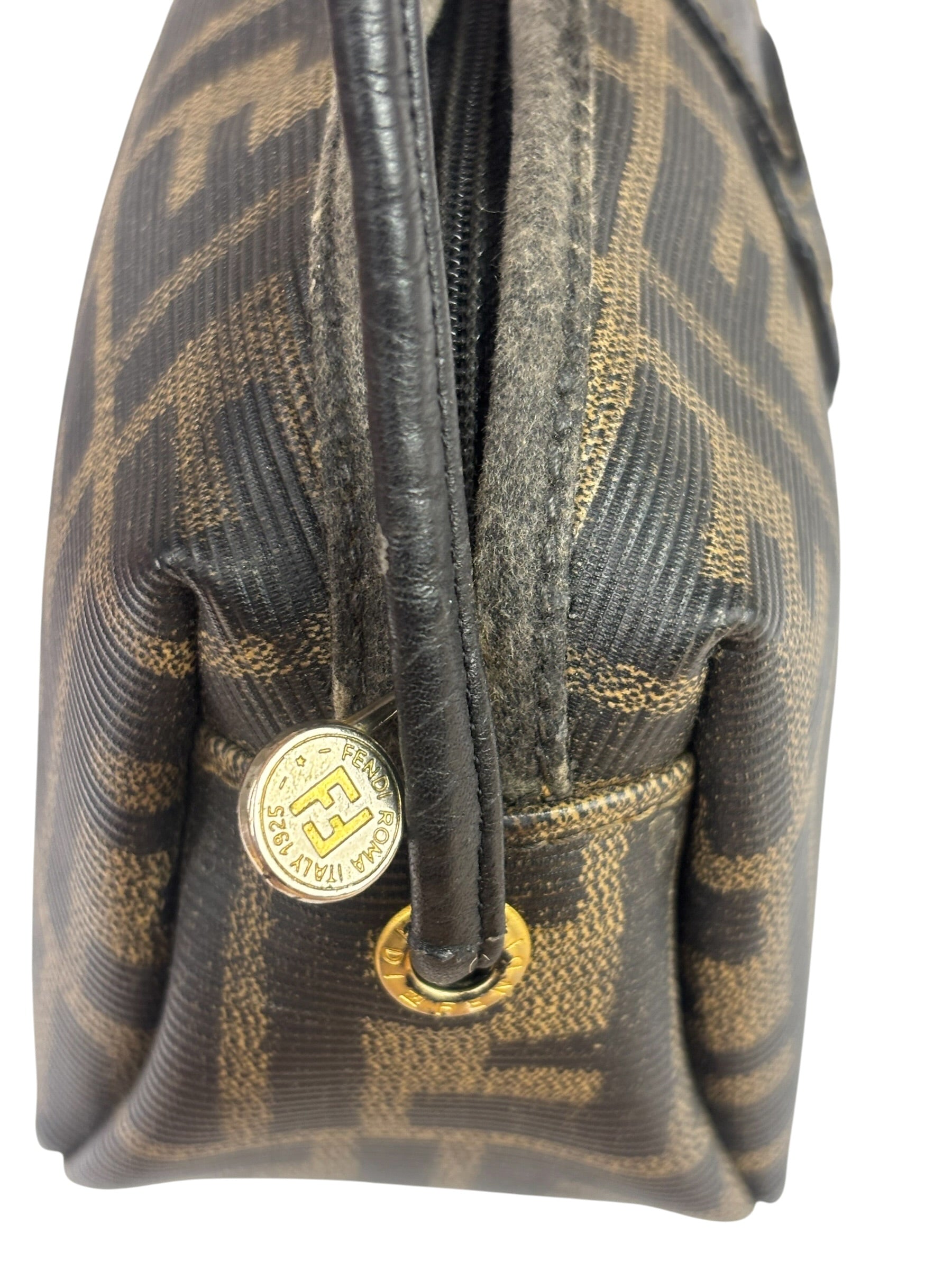 Fendi Black Leather Trim Zucca Small Camera Bag