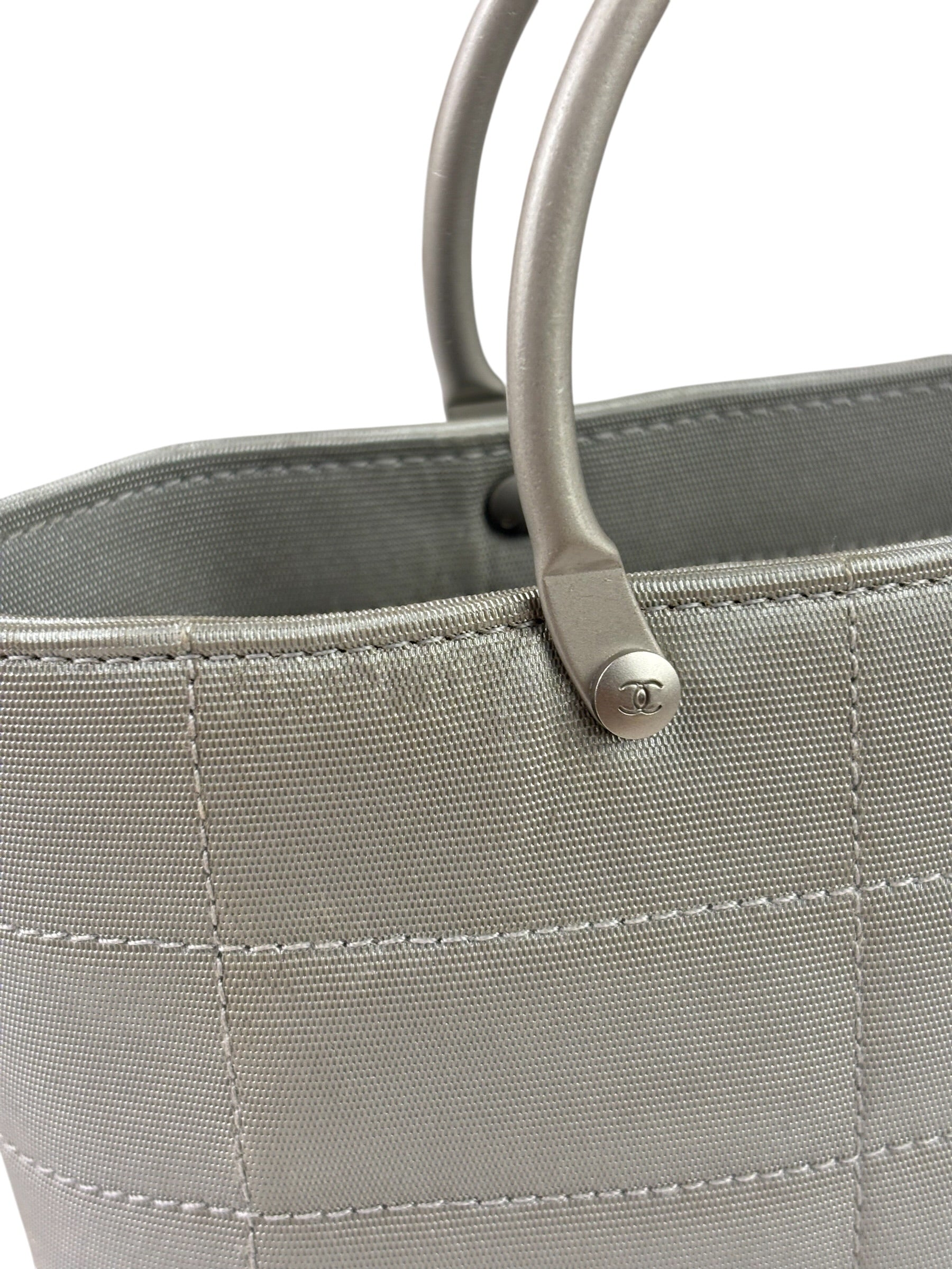 Chanel Silver Nylon Quilted Vintage Mini Chocolate Bar Tote 1997