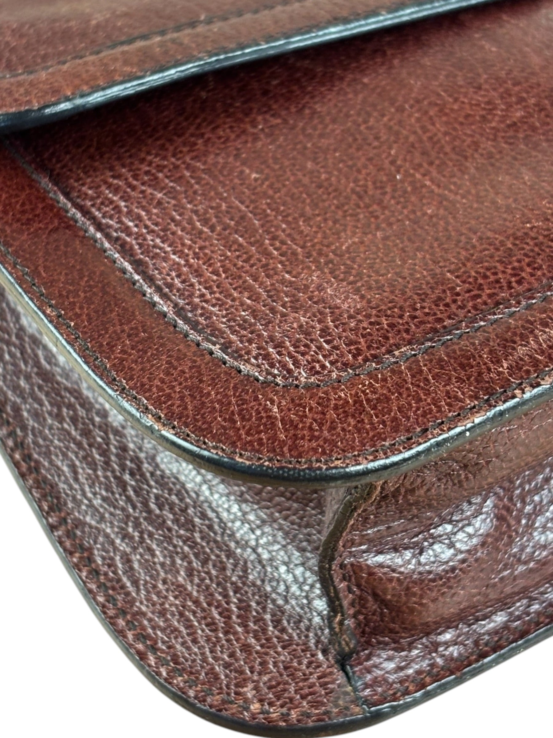 Prada Enameled Metal Triangle Brown Shoulder Bag