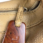 Chanel CC Vintage Beige Leather Caviar Wood Chain Hobo Bag