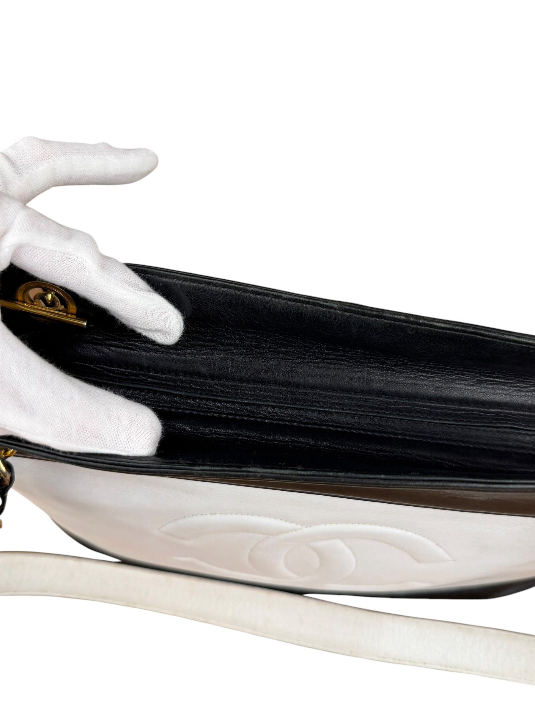 Chanel Vintage Black/White Leather CC Chain Tote '89-'91