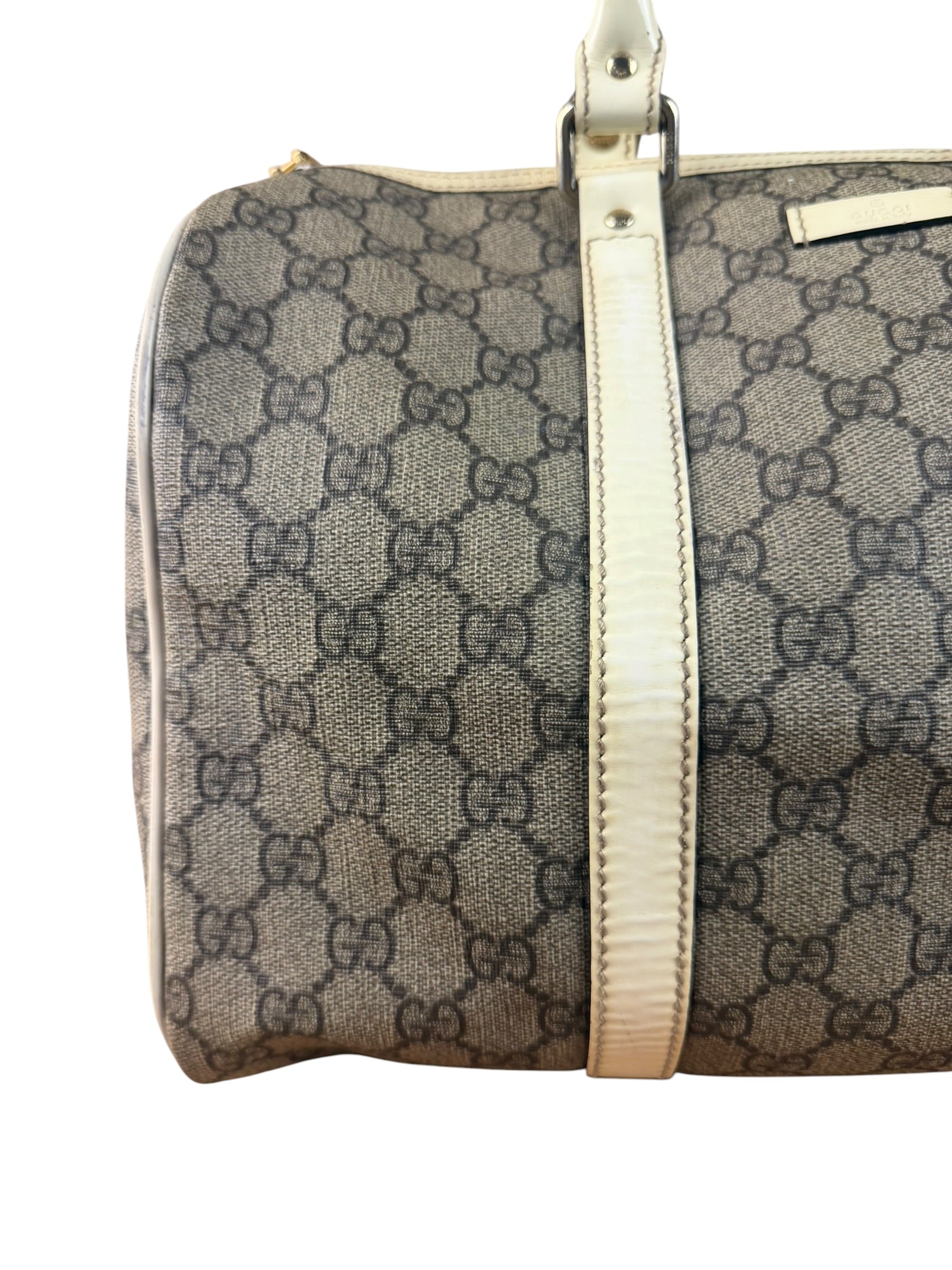 Gucci Bicolor Leather Trim GG Supreme Joy Boston Handbag