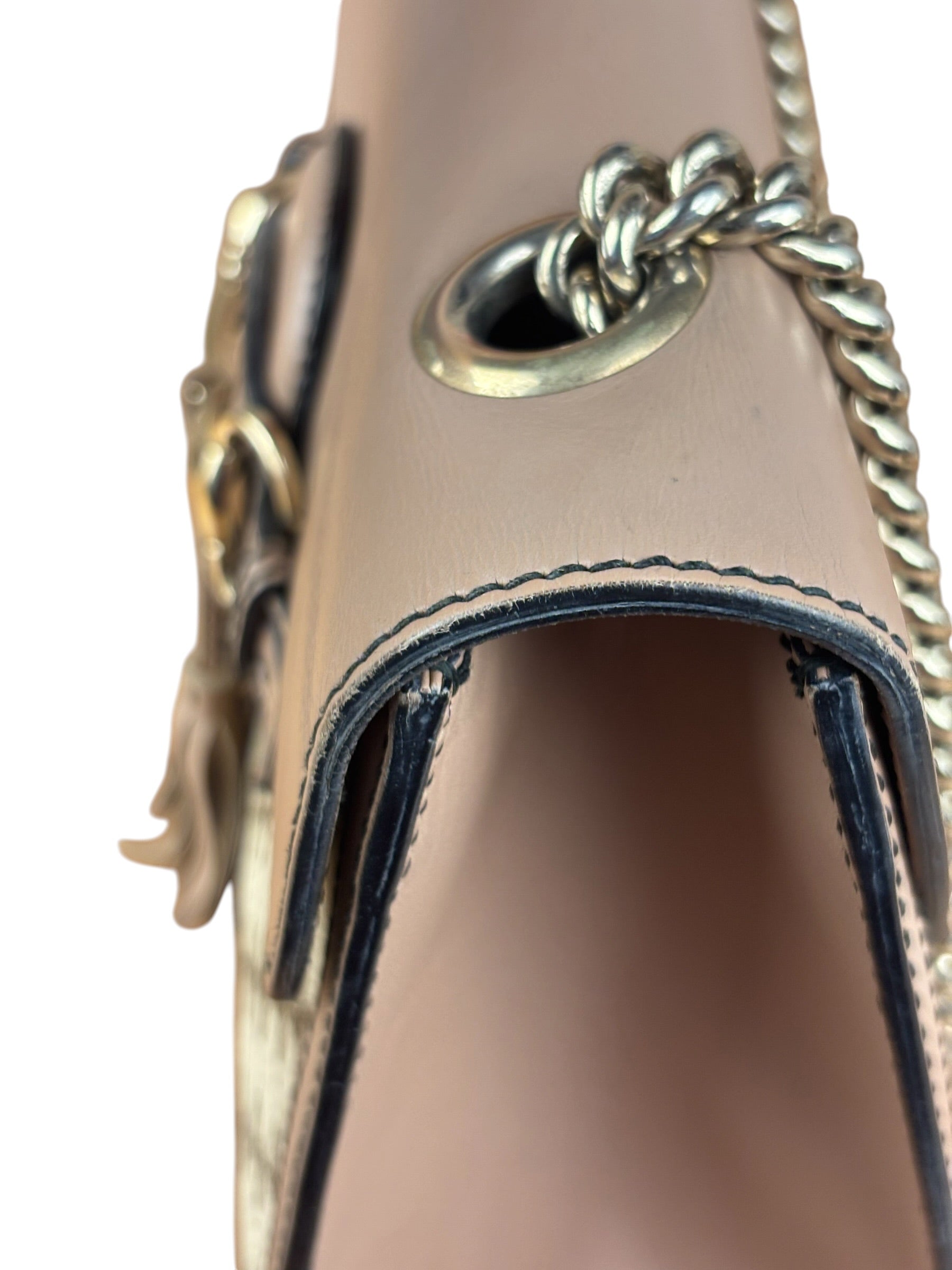 Gucci Peach Leather Trim GG Canvas Emily Chain Flap Shoulder Bag