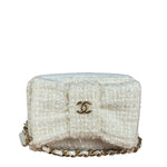 Chanel White Tweed Quilted Bow Wallet On Chain