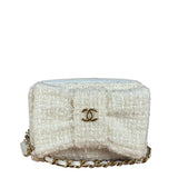 Chanel White Tweed Quilted Bow Wallet On Chain