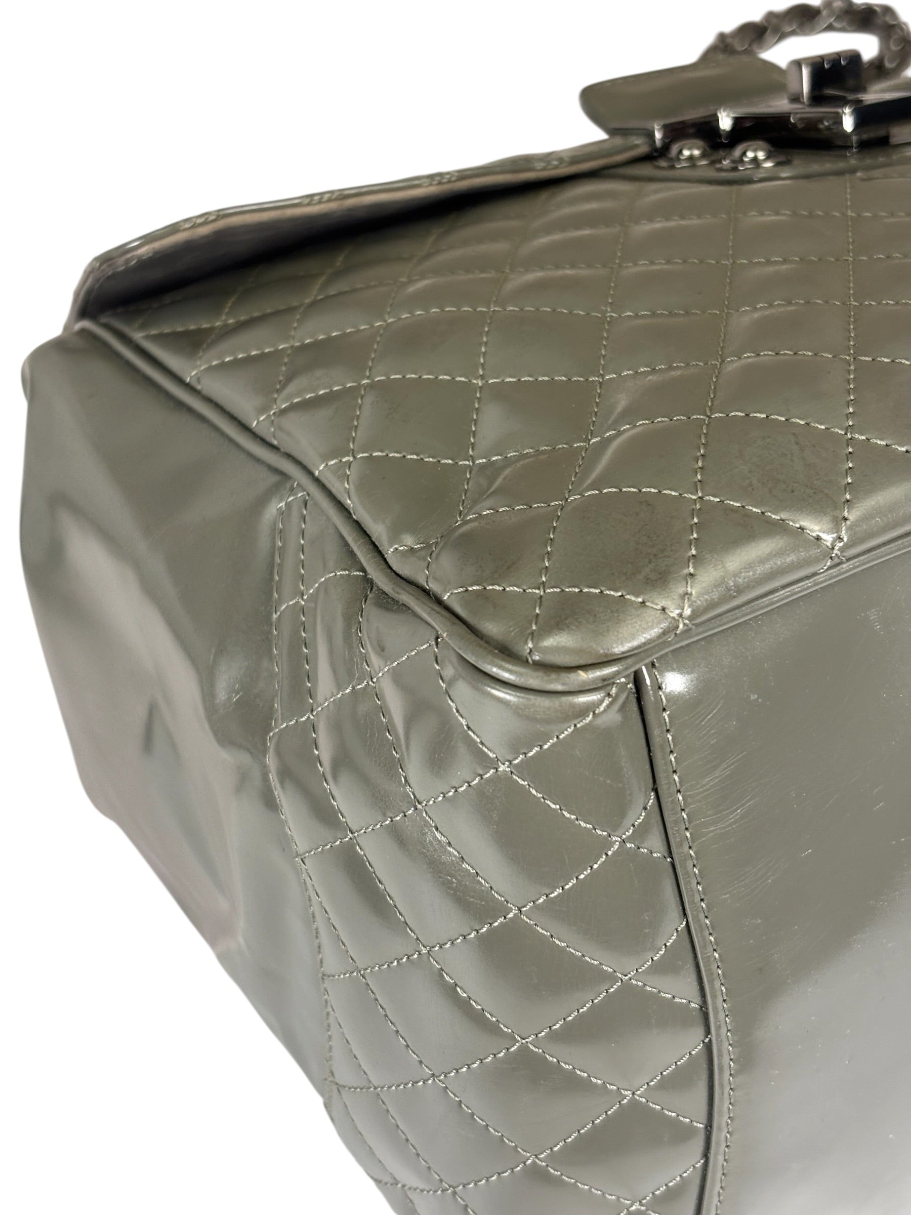 Chanel Grey Patent Leather Mademoiselle Kelly Flap Bag 2008