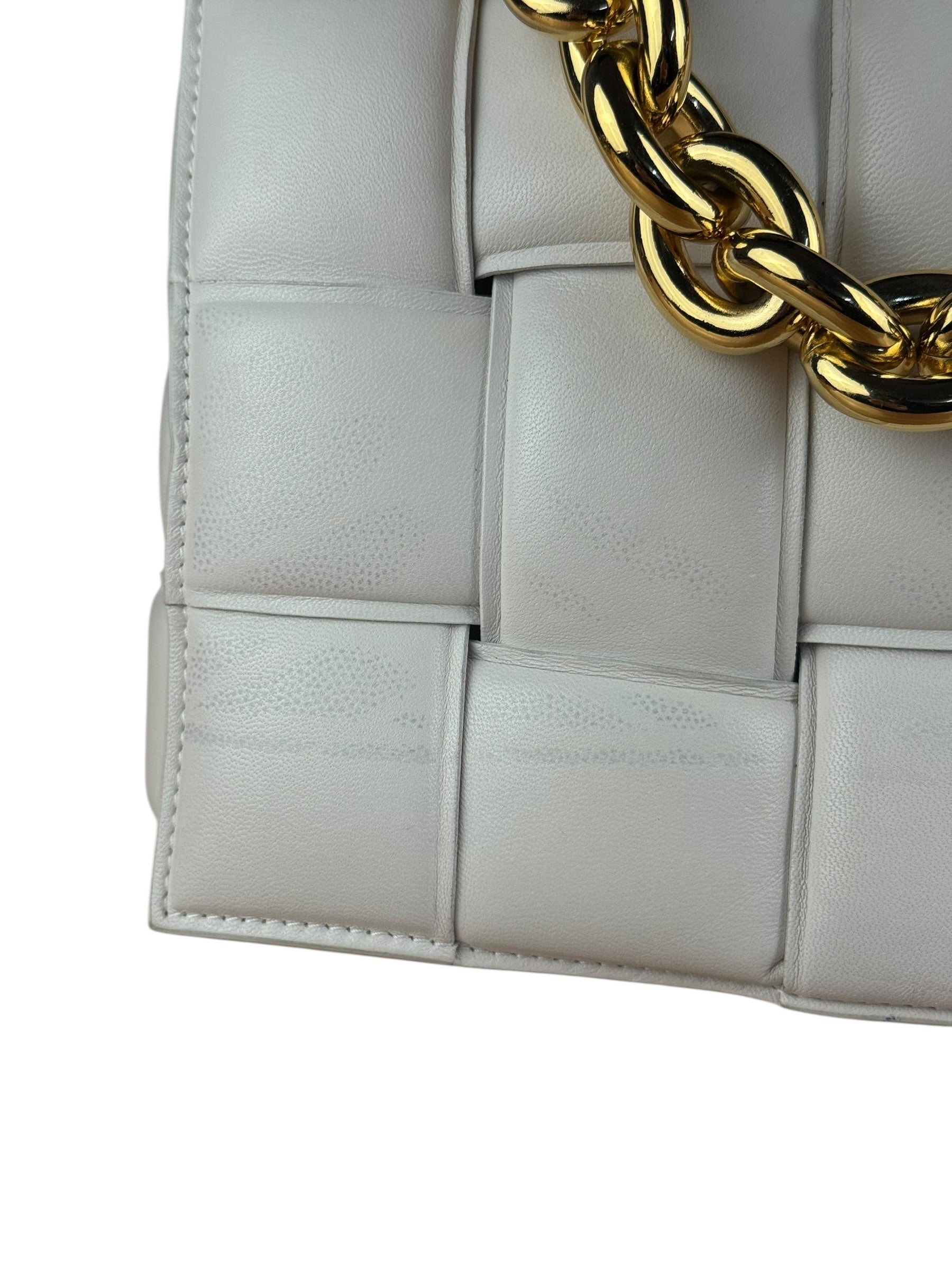 Bottega Veneta White Leather Padded Cassette Chain Bag