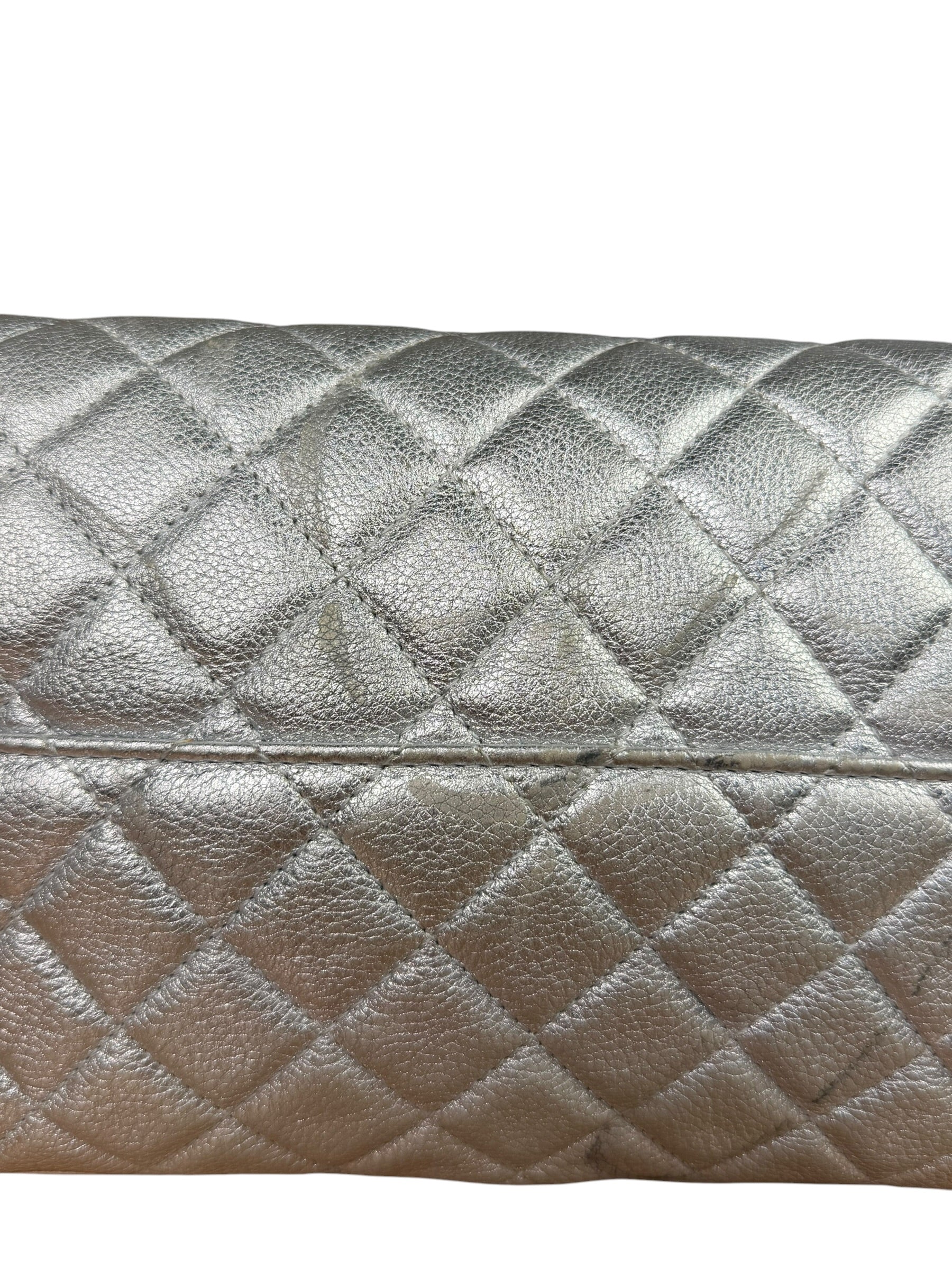Chanel CC Silver Metallic Quilted Flap Shoulder Bag 2017