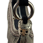 Chole Black Nylon Chain-Link Crescent Mini Hobo Bag