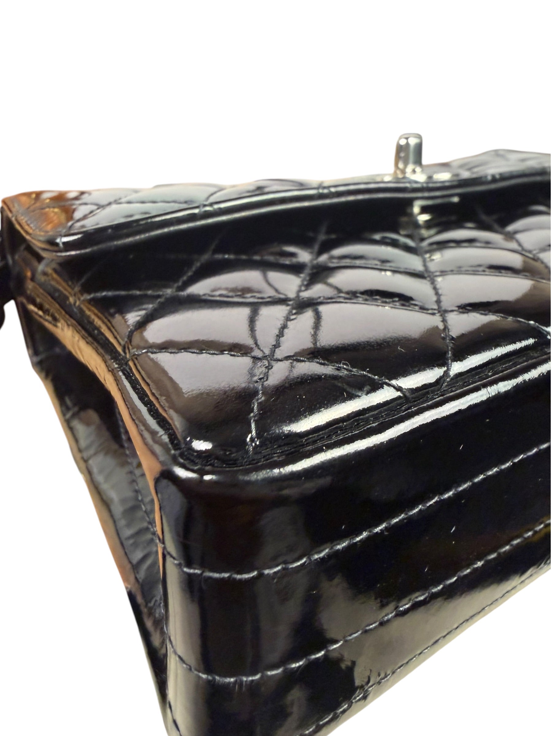 Chanel Black Quilted Patent Leather Top Handle 1996