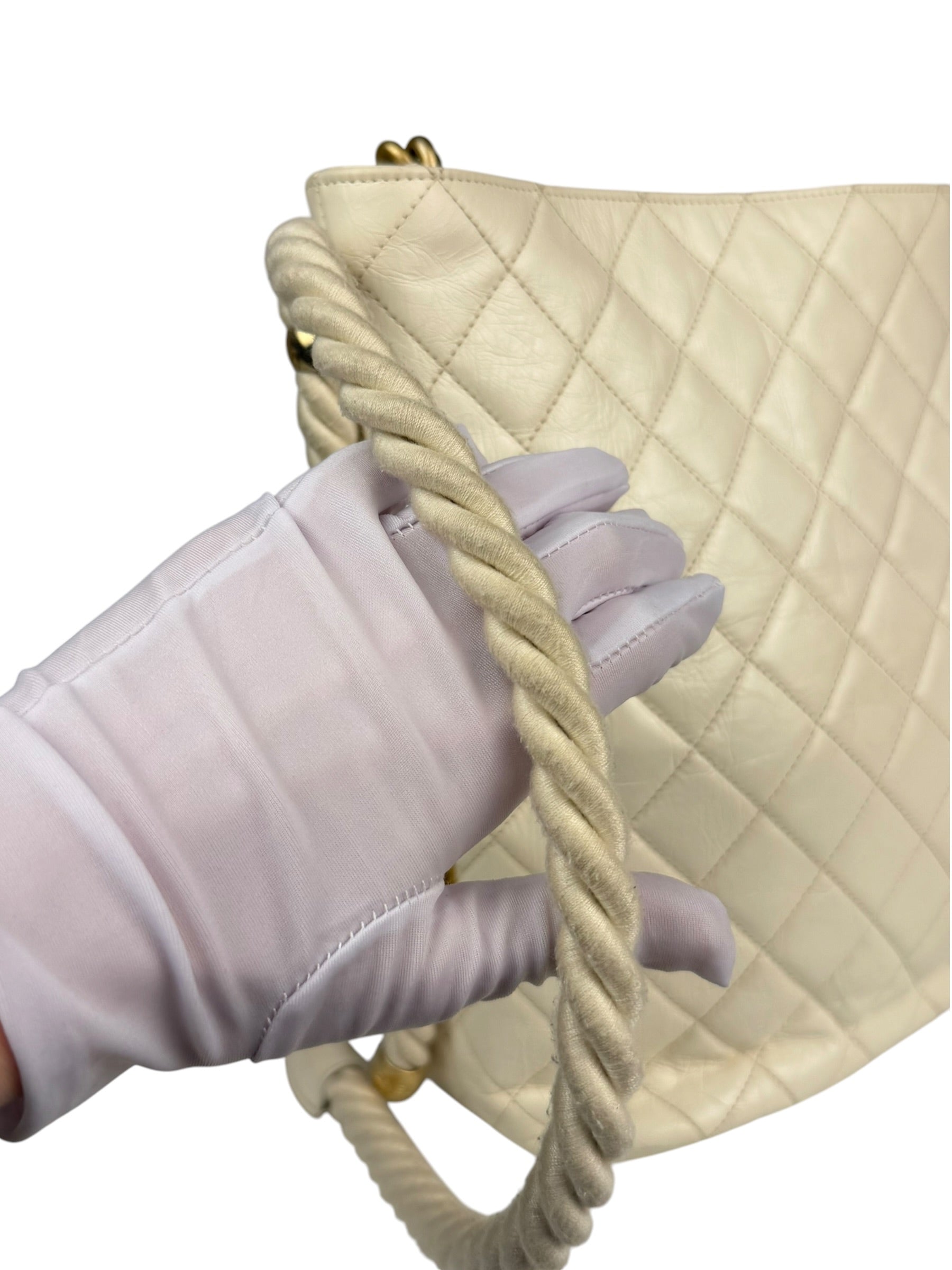 Chanel Ivory Crumpled Leather Vogue Rope Hobo Bag 2019