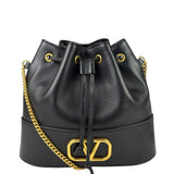 Valentino Black Leather Garavani Mini V Logo Signature Bucket Bag
