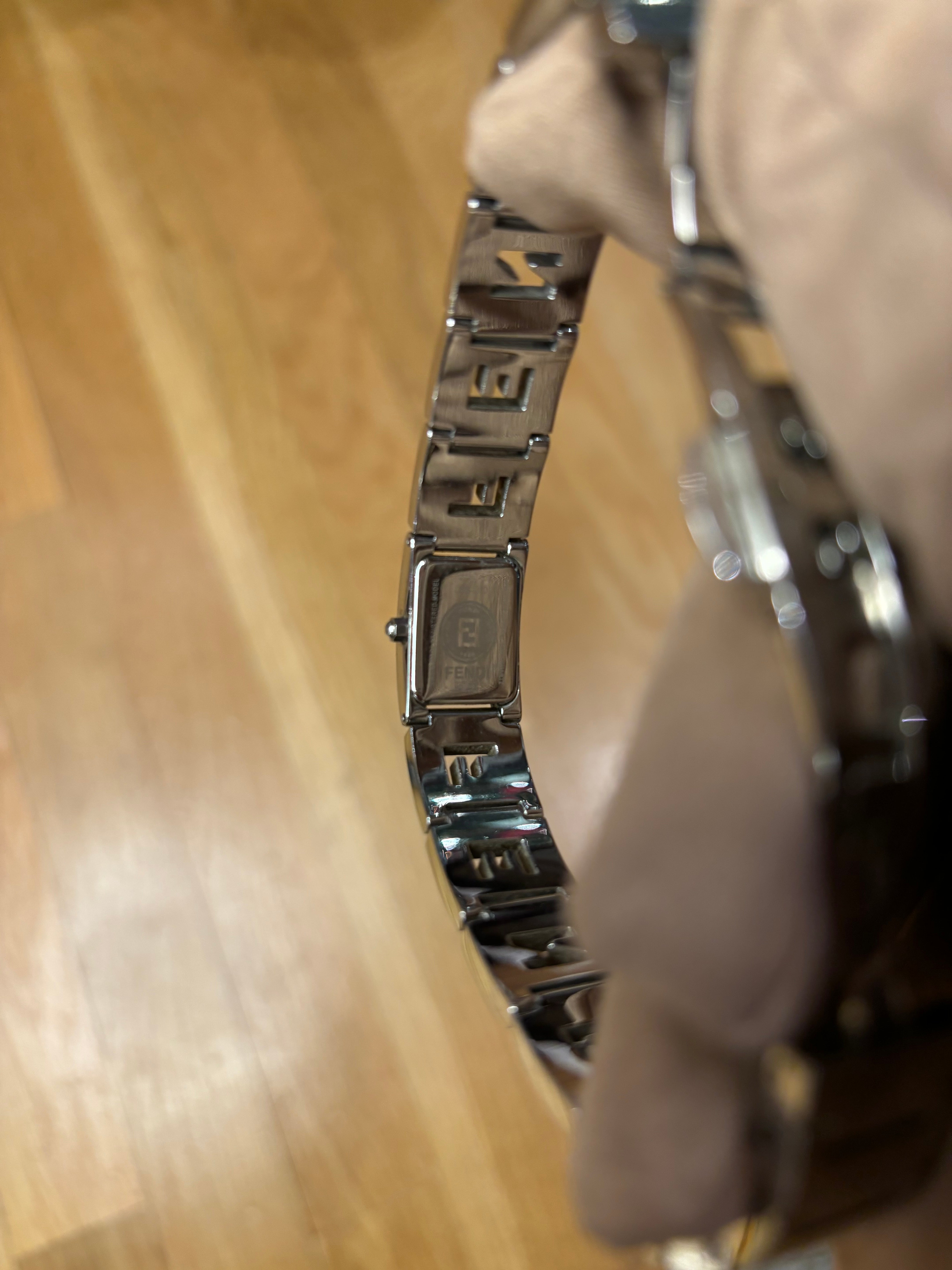 Fendi Black Dial Tank Stainless Letter Links