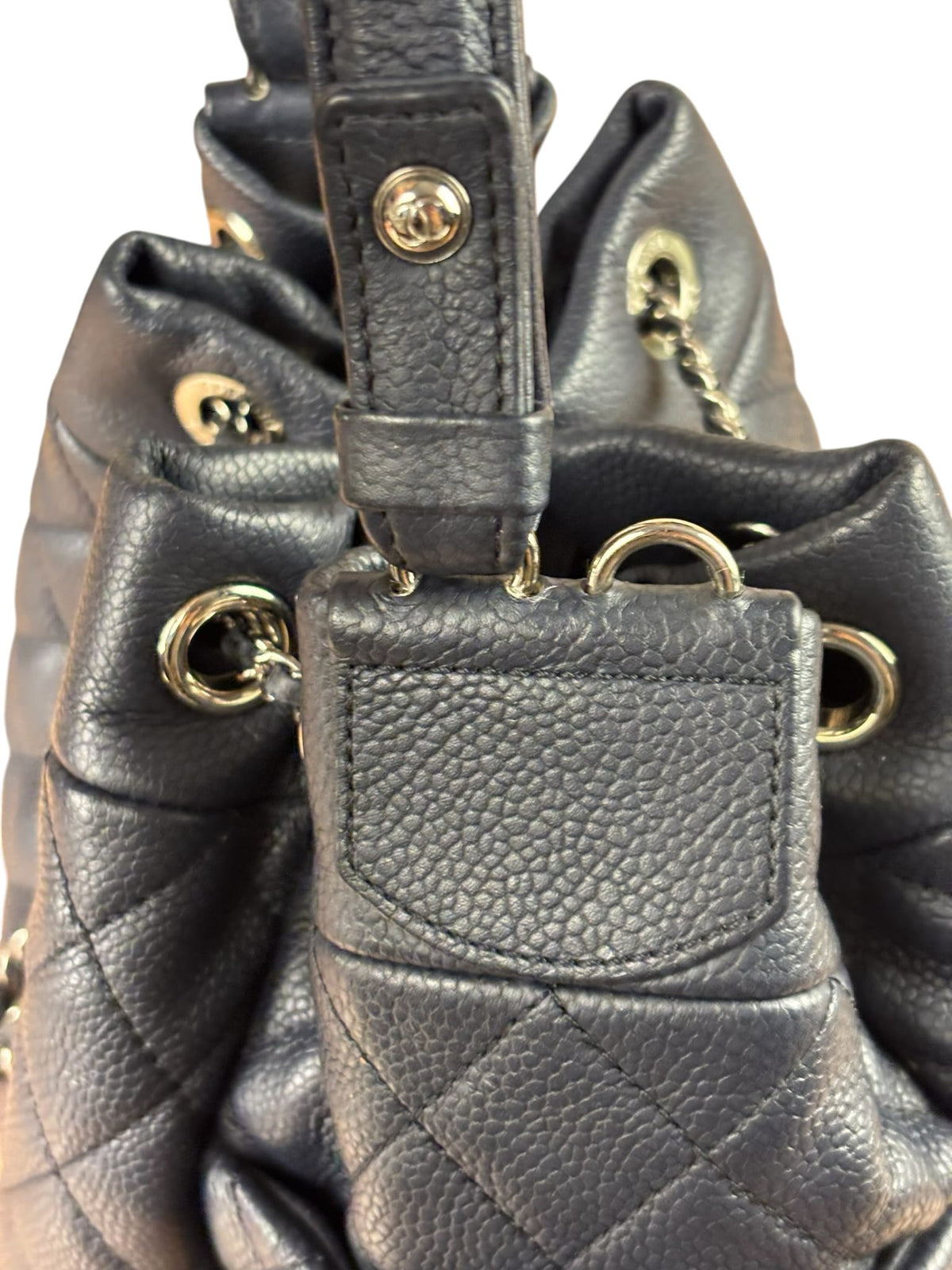 Chanel Navy Quilted Caviar Bucket Bag 2018