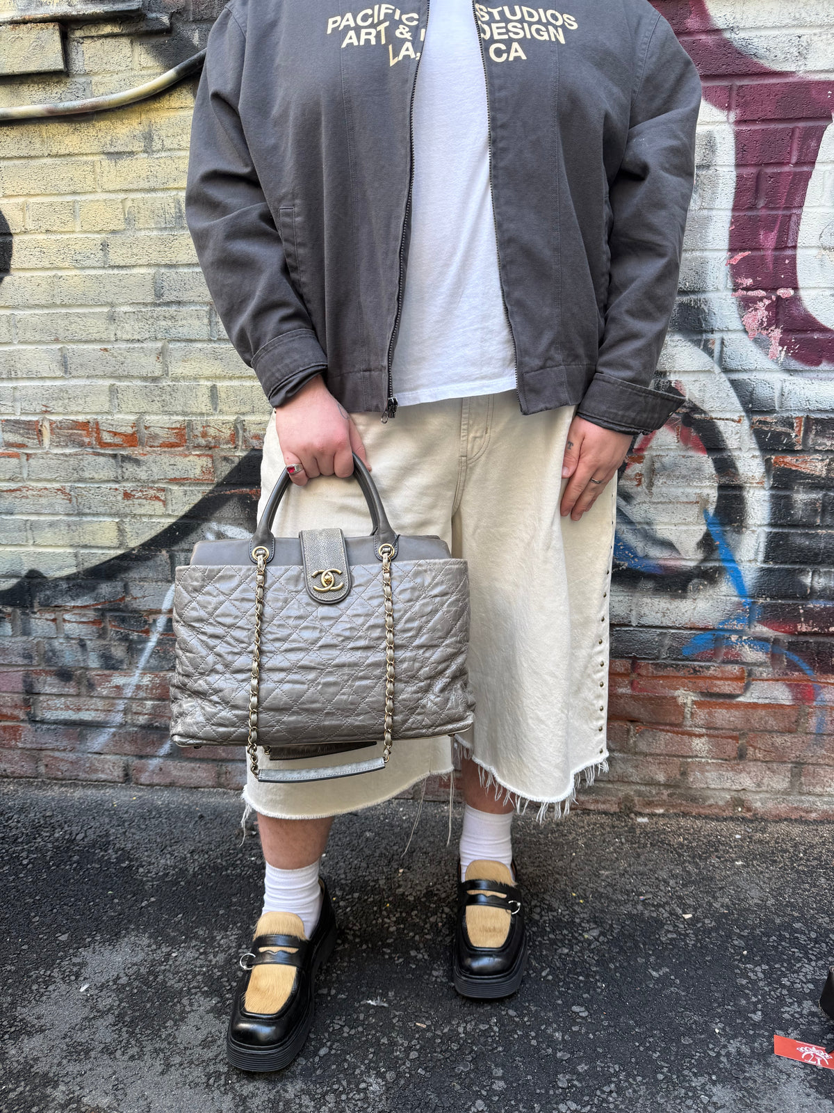 Chanel Grey Quilted Calfskin Paris-Bombay Bindi Two-Way Tote 2012