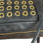 Prada Vintage Black Leather Nappa Metal Grommet Bauletto Handbag