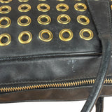 Prada Vintage Black Leather Nappa Metal Grommet Bauletto Handbag