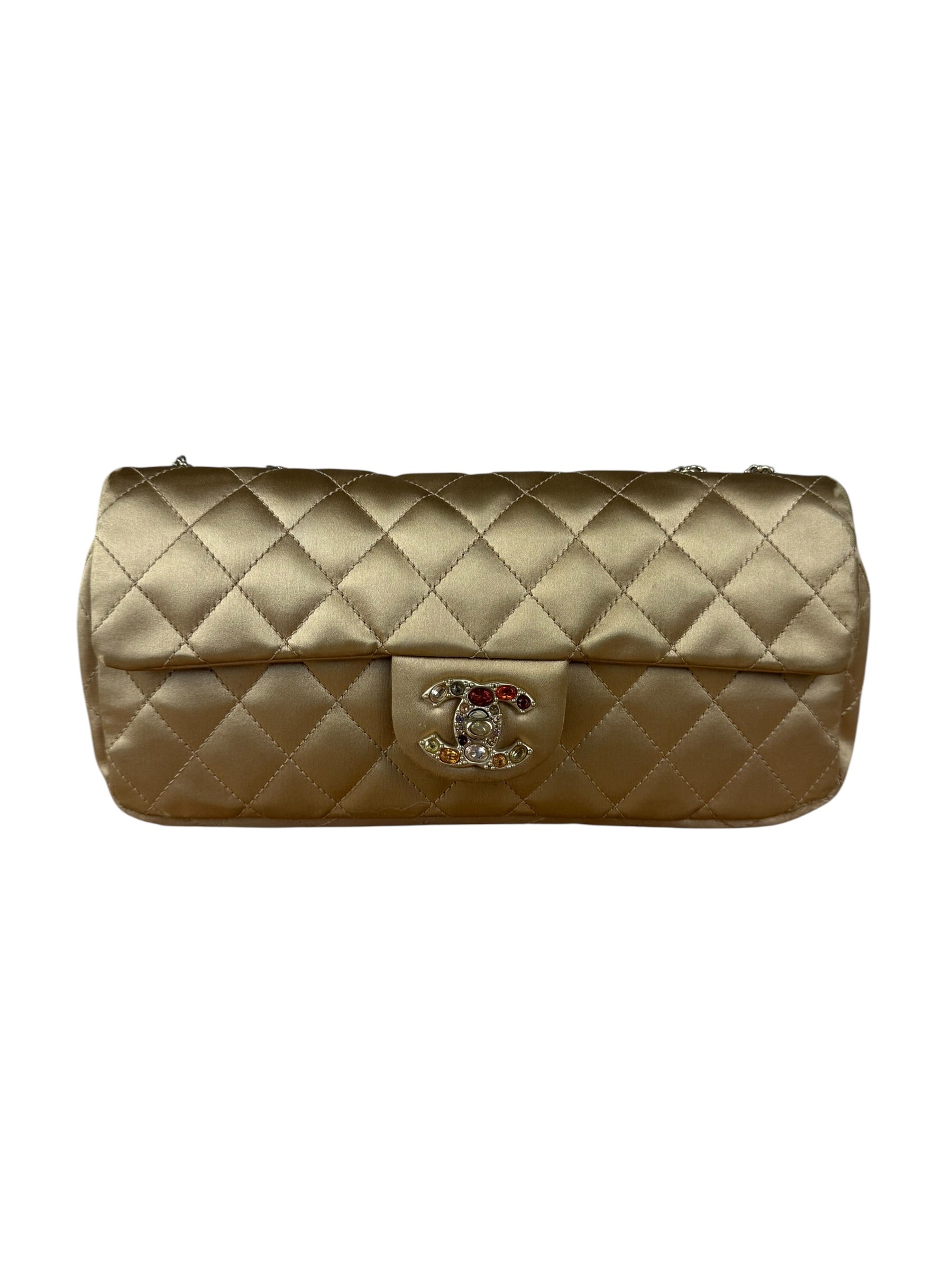 Chanel CC Limited Edition Gold Satin Quilted Flap Bag 2008