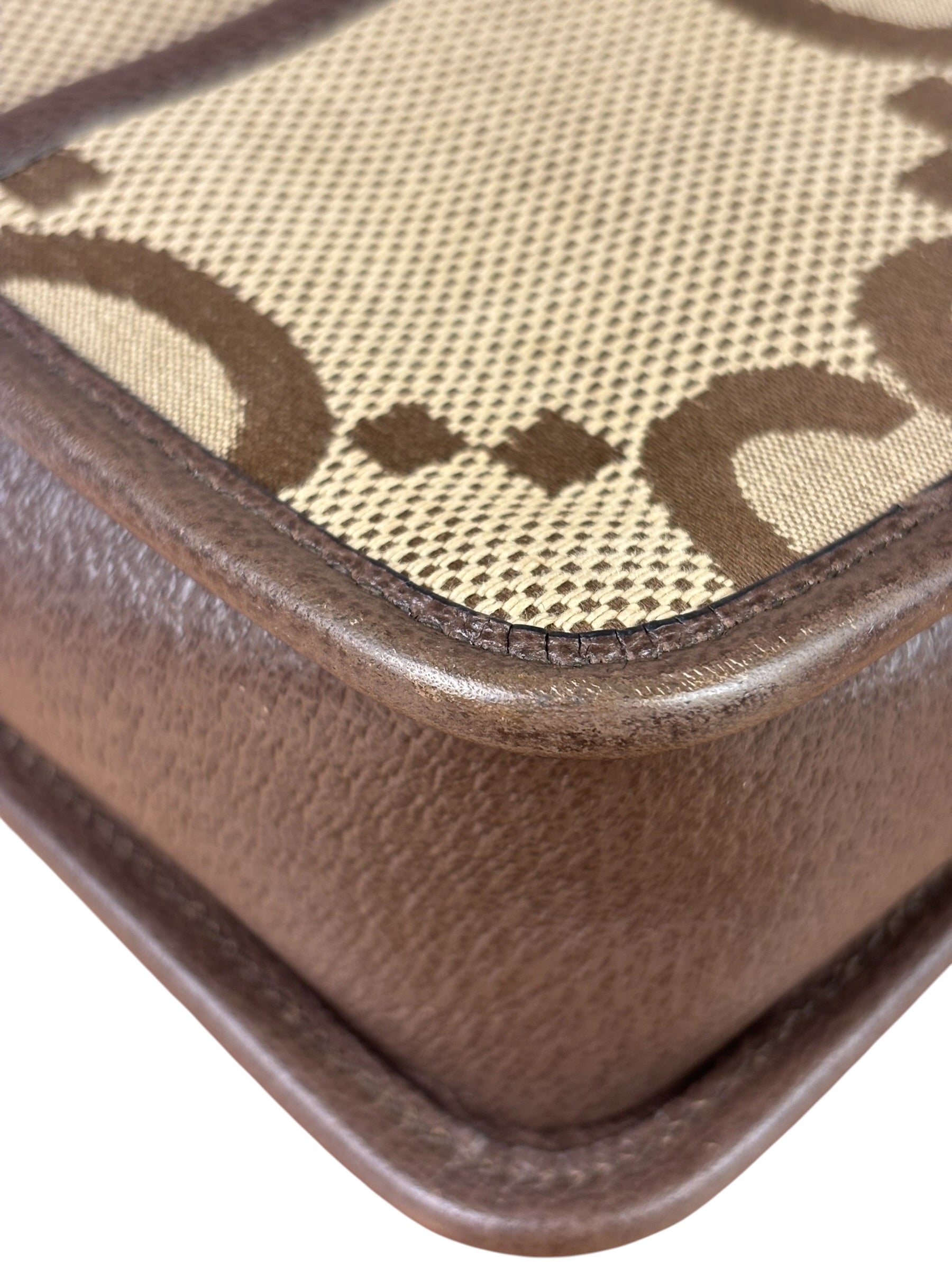 Gucci Brown Leather Trim Jumbo GG Mini Crossbody