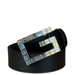Gucci Black Leather Crystal Logo Belt