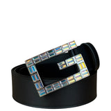 Gucci Black Leather Crystal Logo Belt