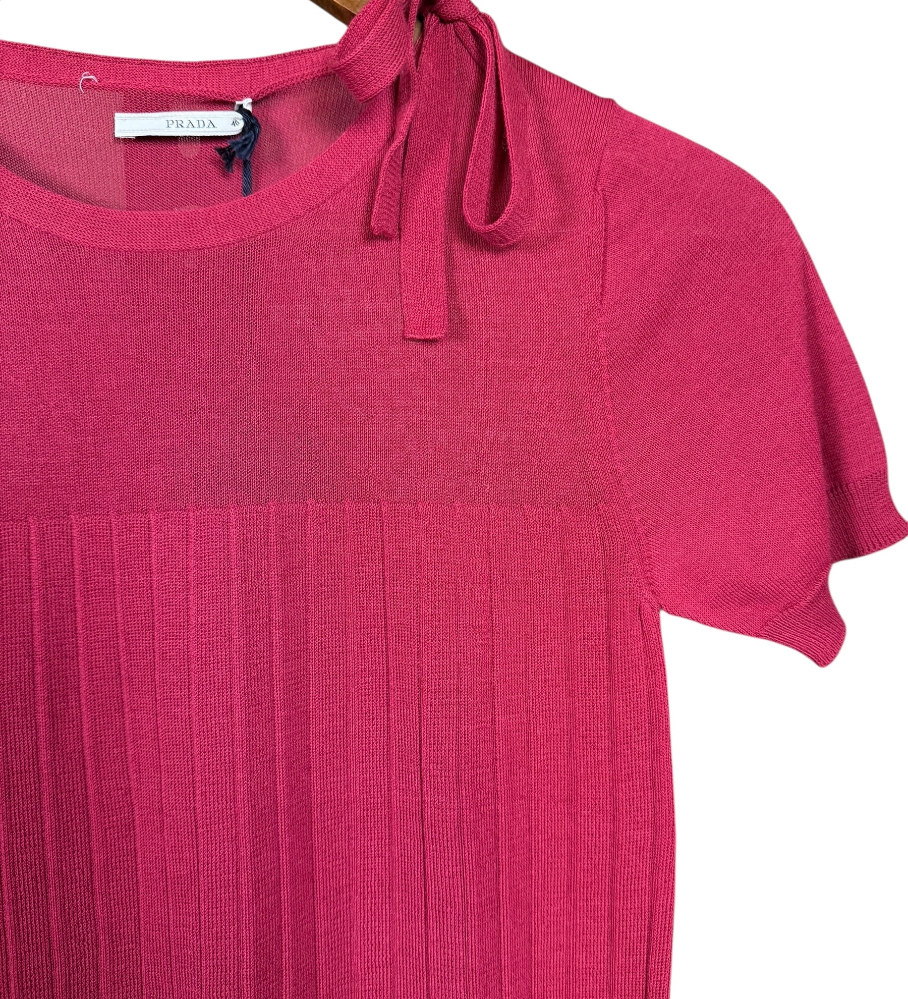 Prada Ribbed Bow Short Sleeve