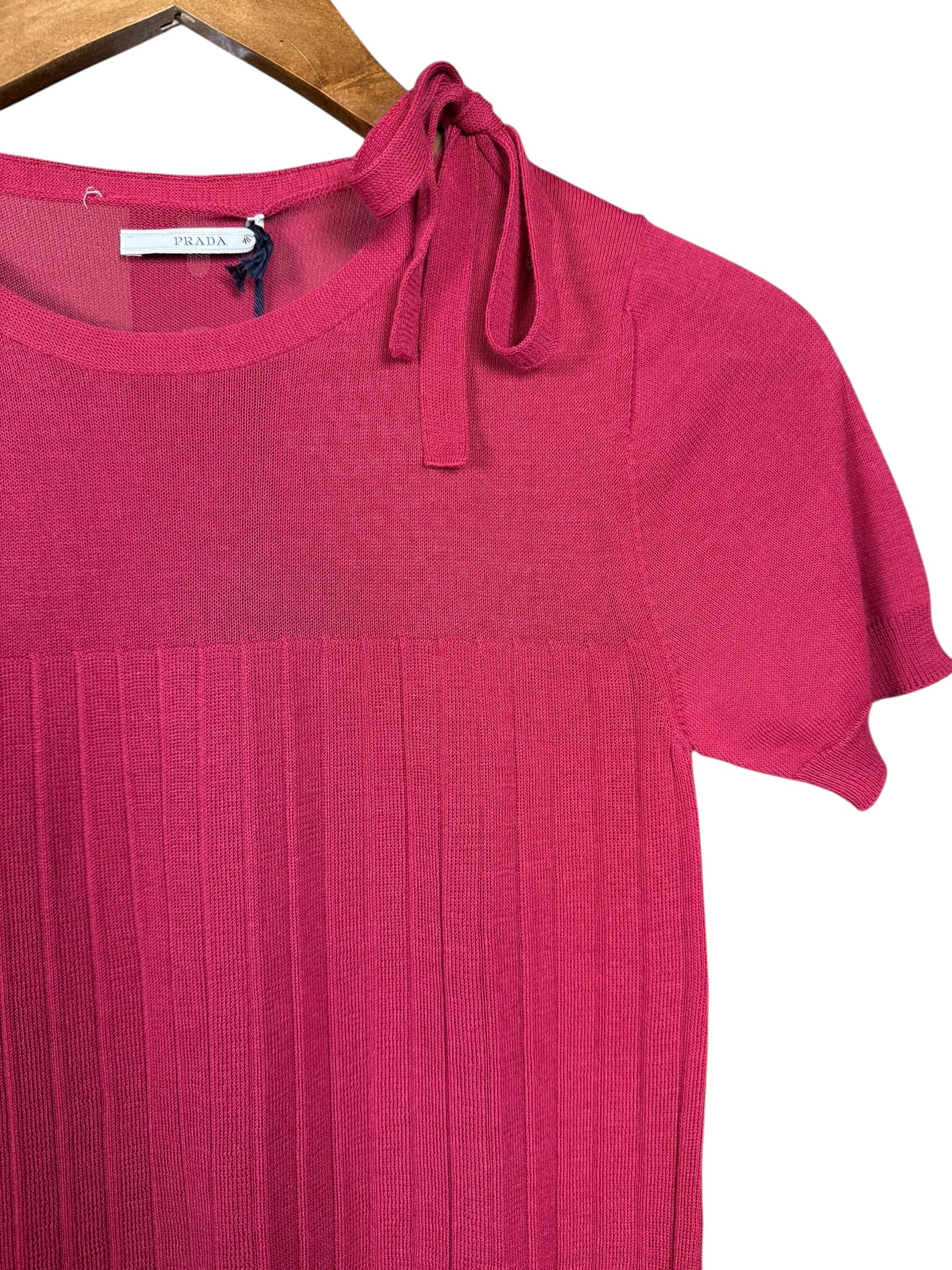 Prada Ribbed Bow Short Sleeve