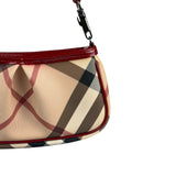 Burberry Red Patent Leather Trim Super Nova Check Pochette