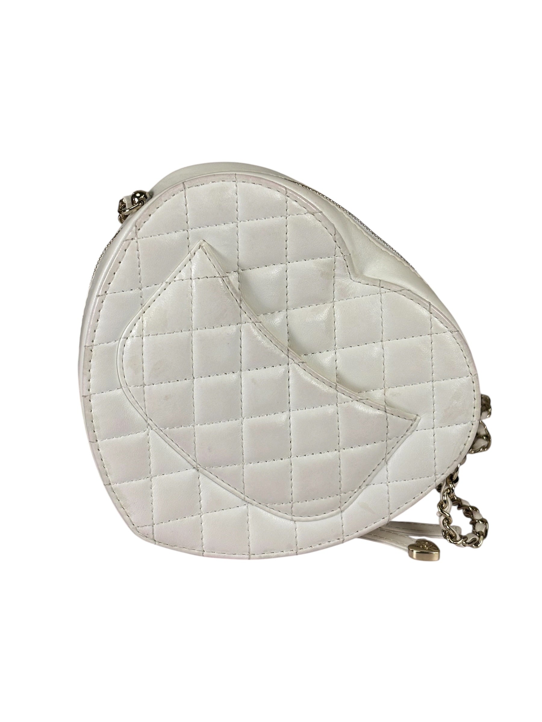 Chanel CC In Love White Quilted Leather Heart Bag 2022