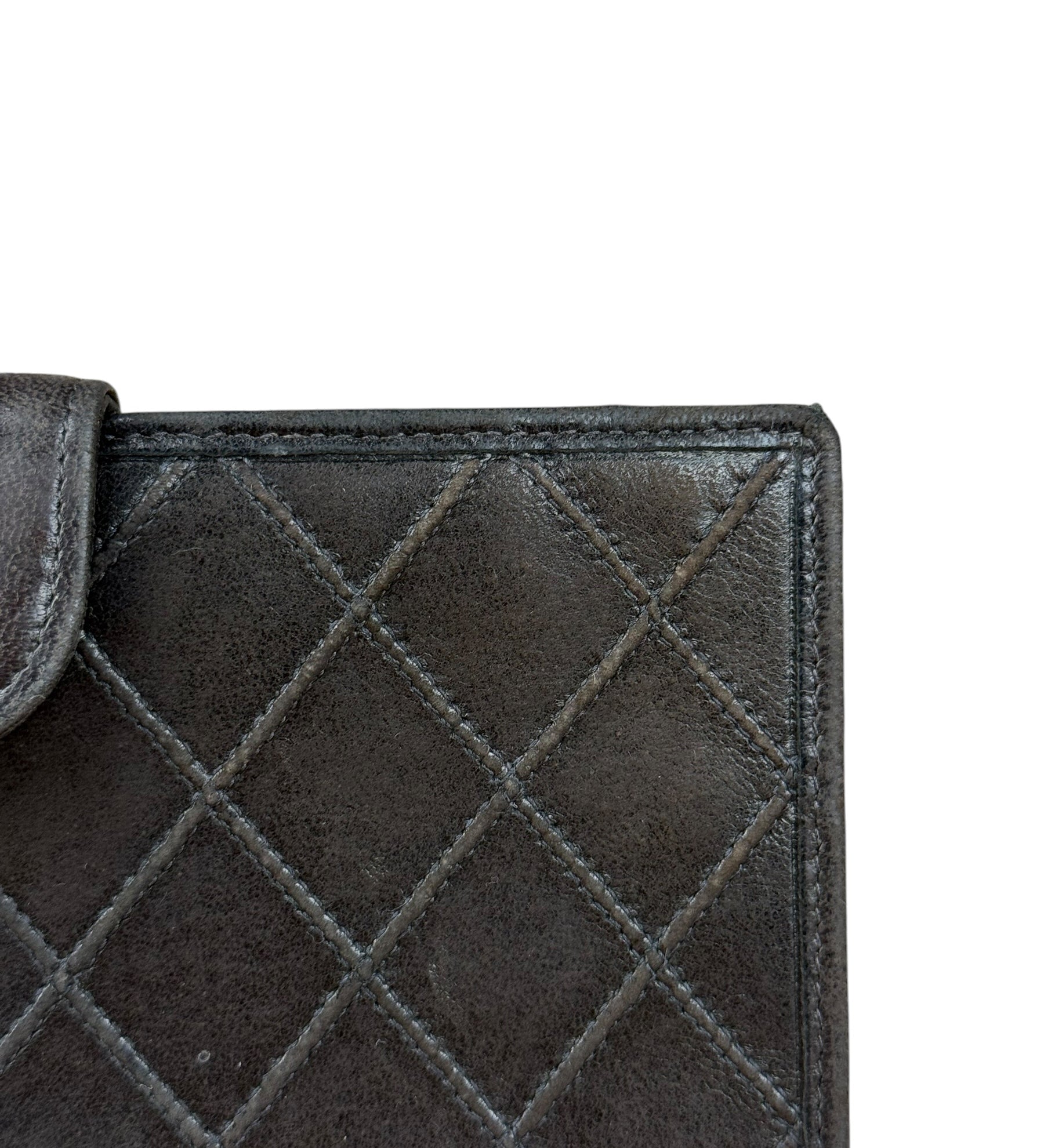 Chanel Vintage Dark Brown Leather Quilted CC Long Wallet