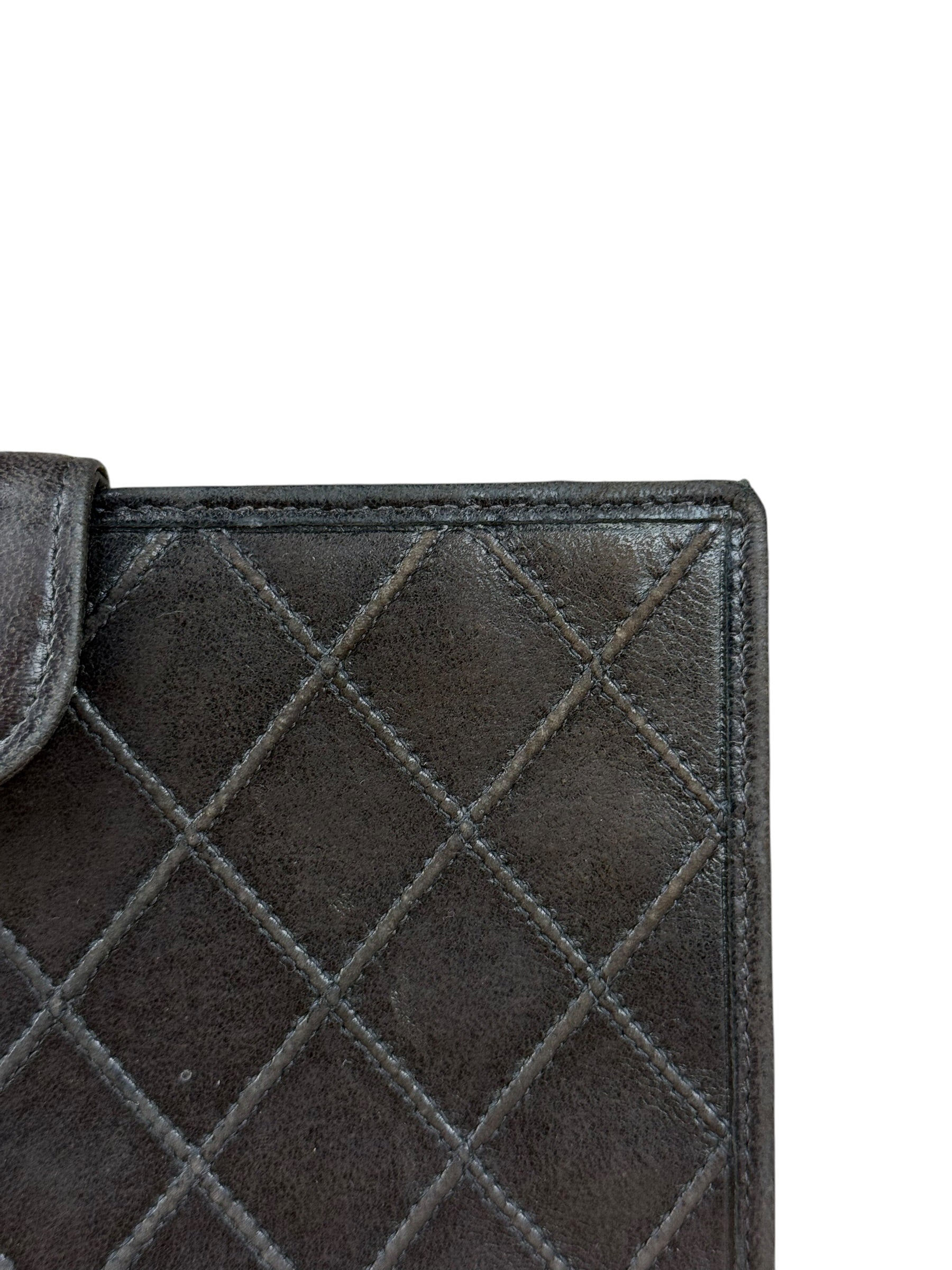 Chanel Vintage Dark Brown Leather Quilted CC Long Wallet