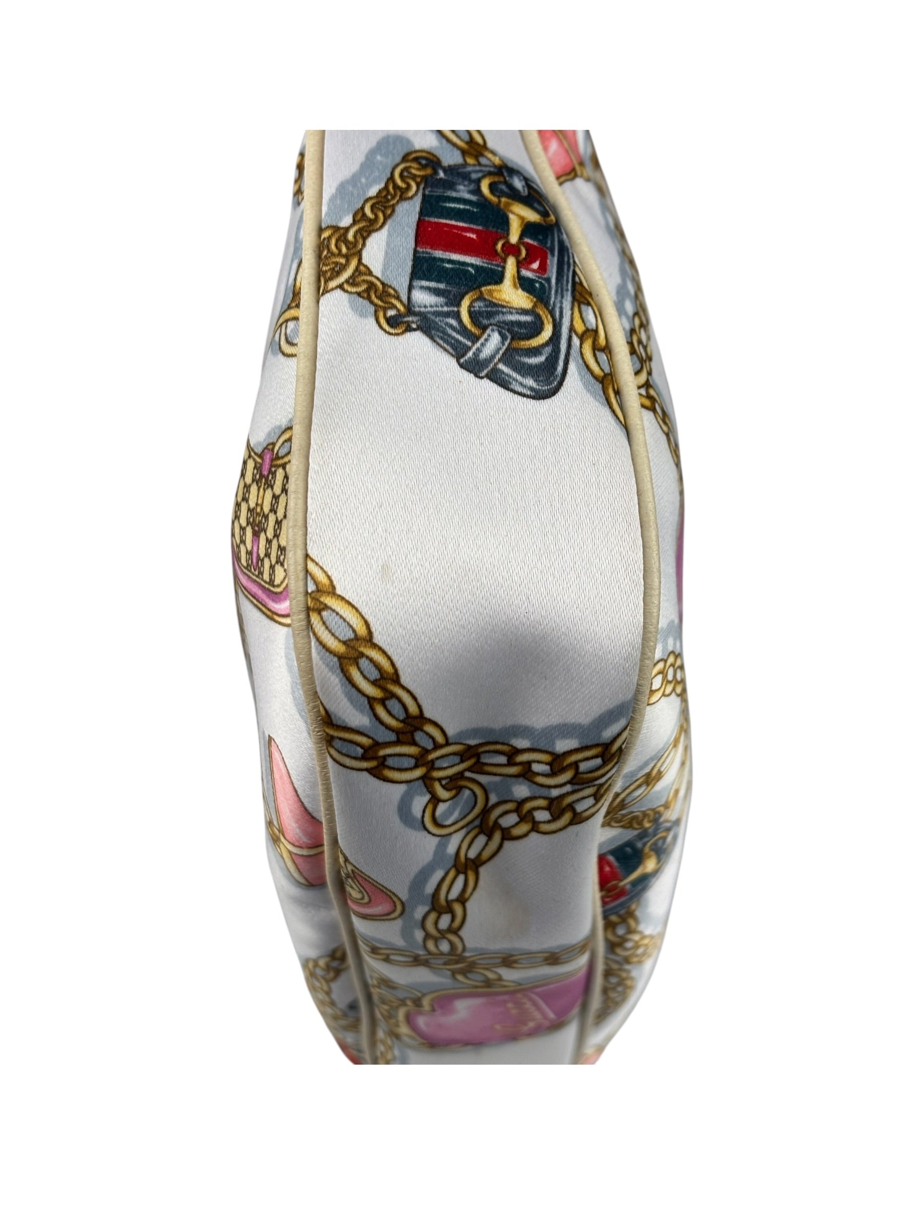 Gucci Vintage Printed Satin Silk Charmy Hobo Bag