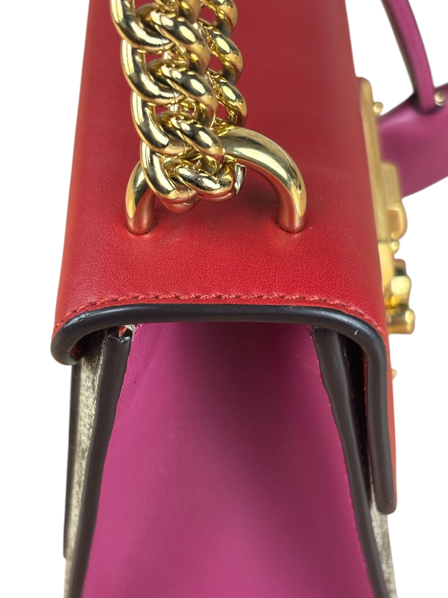 Gucci Padlock Medium Leather Chain Shoulder Bag Beige/Red/Pink