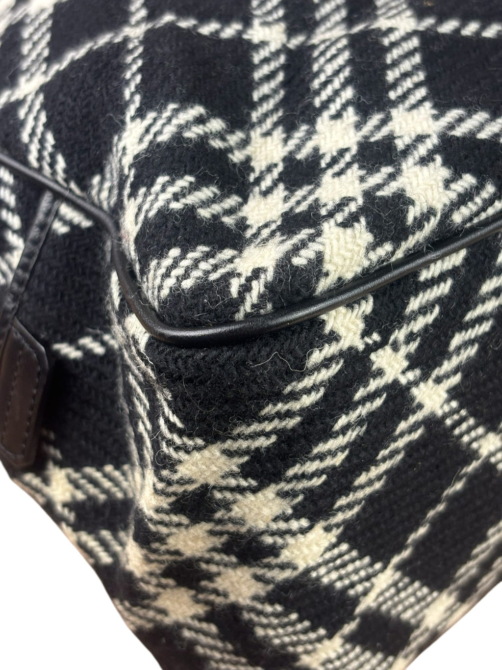 Burberry Black/White Leather Trim/Tweed Boston Bag