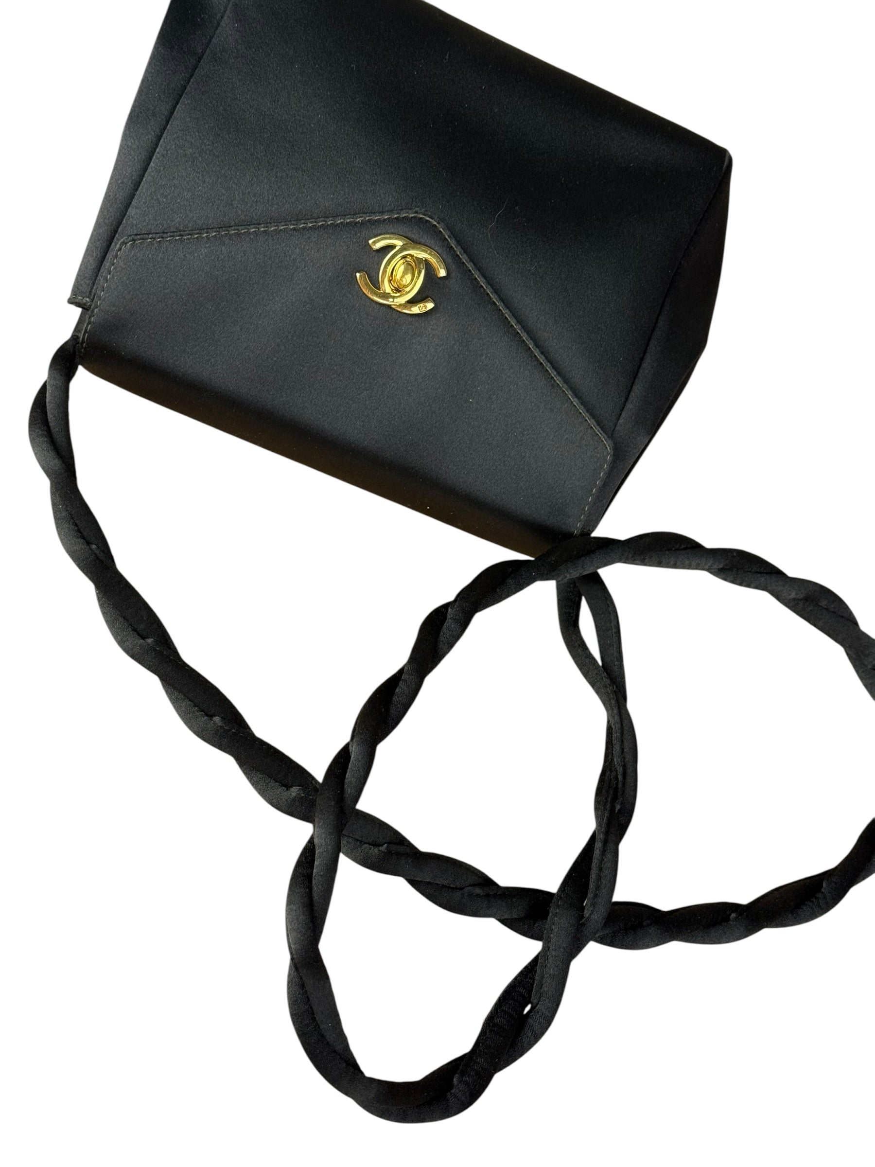 Chanel Vintage Black Mini Satin Flap Braided Shoulder Bag