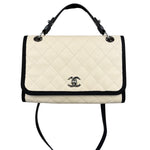 Chanel White Caviar Quilted Top Handle Flap Bag 2018