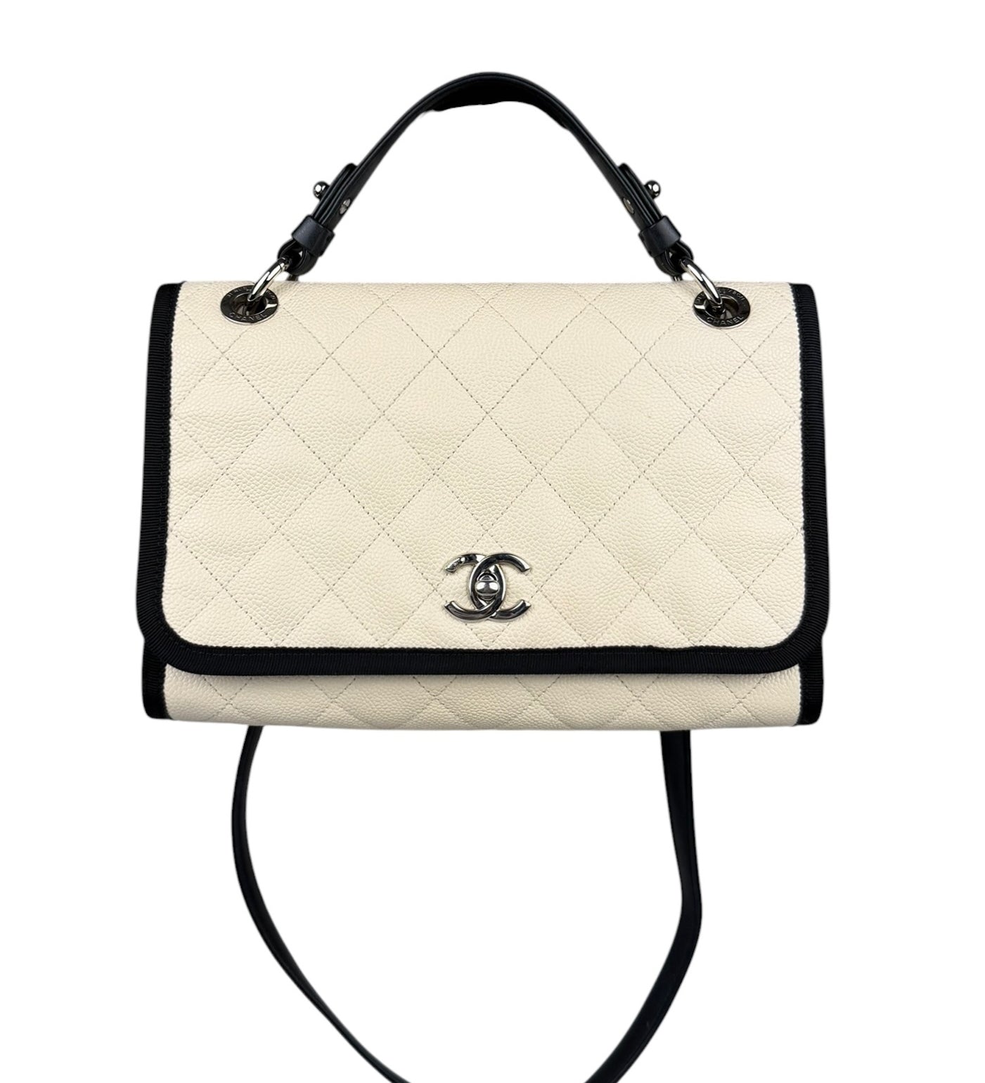 Chanel White Caviar Quilted Top Handle Flap Bag 2018